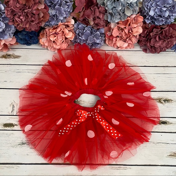 1st Birthday Outfit Matching Onesie Red Tulle Skirt and Headband - Picture 13 of 16